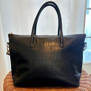 Cuyana Black Croc-Embossed Leather Tote
